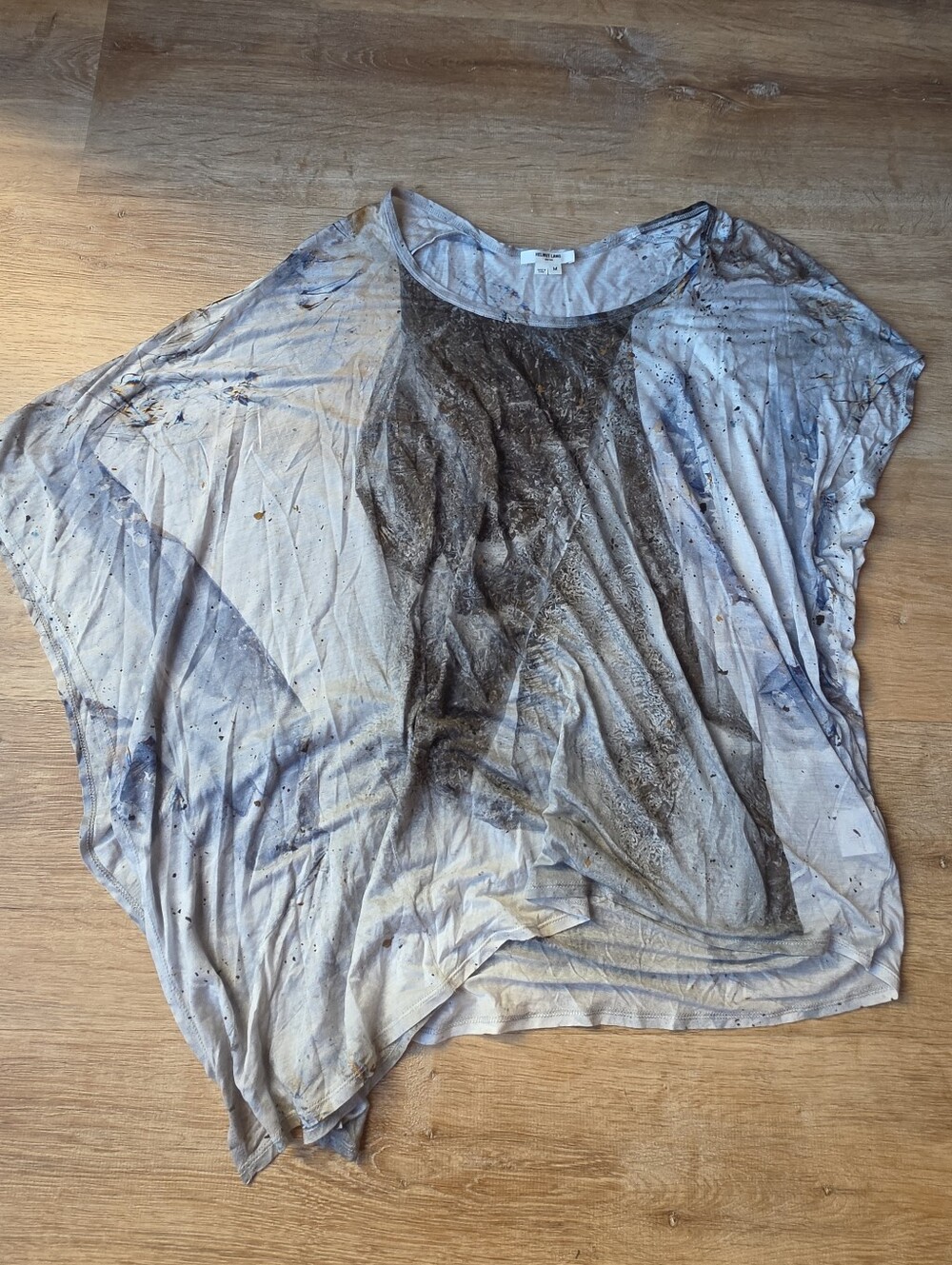Helmut Lang Asymmetrical Abstract Print Draped Blouse/Tunic Size M